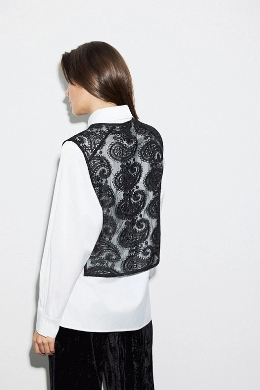 Манишка из прозрачной ткани с вышивкой (Органза с вышивкой арт.1972 Черный 100% п/э; Размер: XS-S)