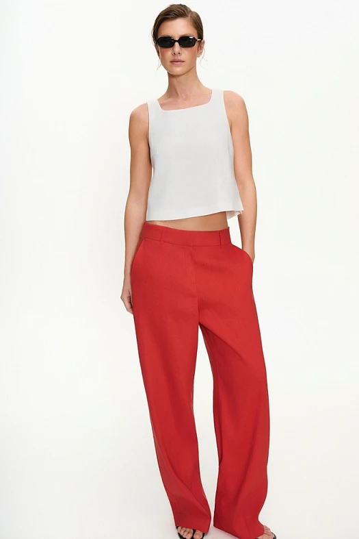 Брюки прямого кроя изо льна (55% лен, 42% вискоза, 3% п/э Красный; Размер: L)