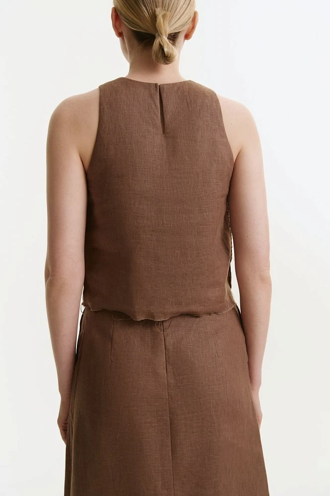 Топ изо льна с необработанным краем