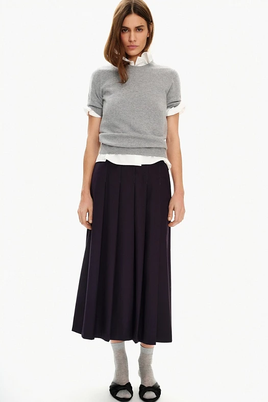 Юбка миди со складками (Вискоза стрейч арт.1807 Темно-фиолетовый 67% вискоза, 28% п/э, 5% эластан; Размер: XXS)