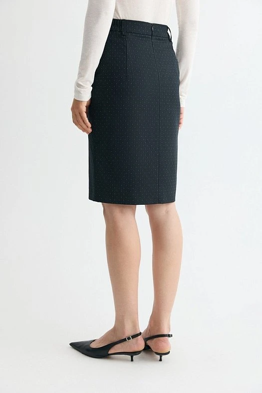 Юбка-карандаш с разрезом (Шерсть принт полоска (ателье) арт.1394 Черный 74% шерсть, 24% п/э, 2% эластан; Размер: S)