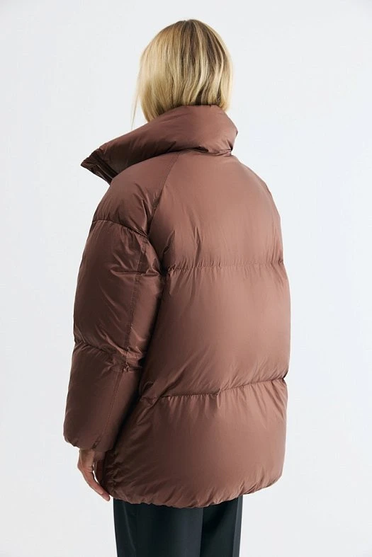 Пуховик укороченный с воротником-стойкой (100% нейлон Коричневый; Размер: XS-S)