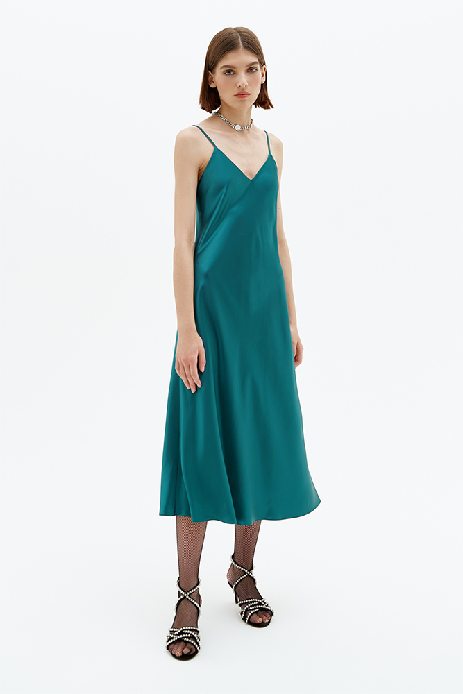 

Платье-комбинация на тонких бретелях, Сине-зелёный