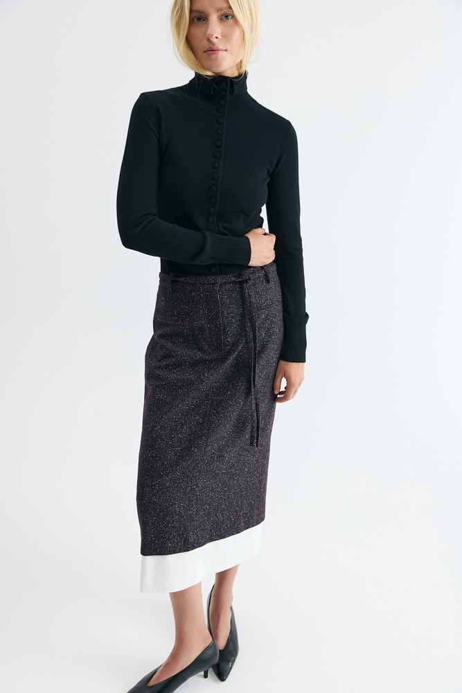 Юбка миди двойная из итальянской фактурной шерсти и хлопка 14890₽
