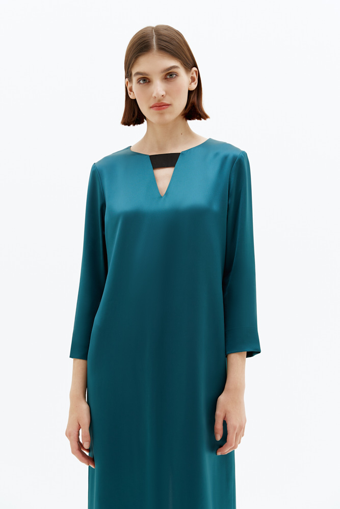 

Платье с контрастной лентой по горловине, Сине-зелёный