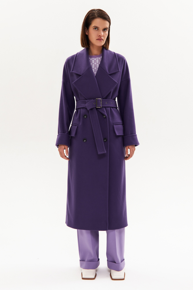 

Пальто двубортное с поясом, Фиолетовый