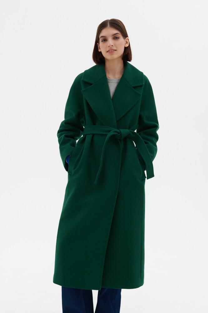 

Пальто с цельнокроёным рукавом утеплённое, Темно-зелёный