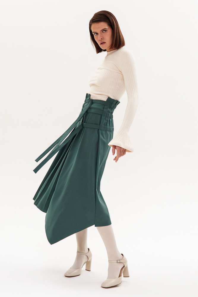 

Асимметричная юбка миди со складками, Темно-зелёный