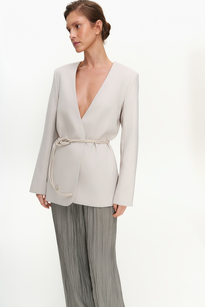 Жакет прямого силуэта без лацканов со льном 21800₽