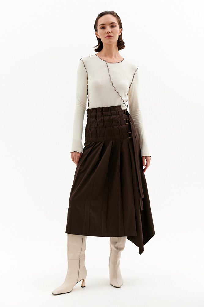 

Асимметричная юбка миди со складками, Тёмно-коричневый