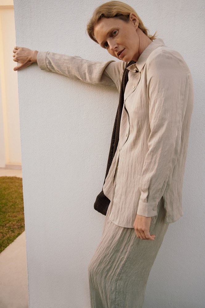 Рубашка прямого кроя с эффектом мокрого шелка DAISYKNIT
