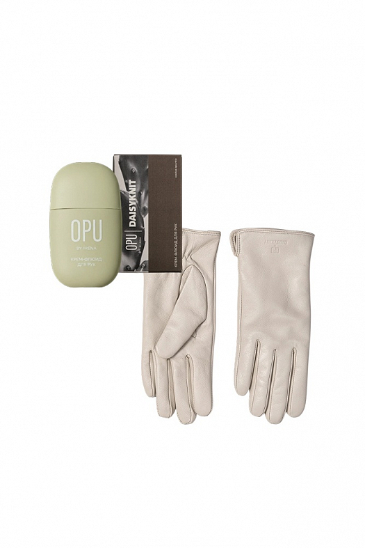 Бокс тепла и заботы DAISYKNIT x OPU (Перчатки кожаные бежевые Daisyknit × OPU; Размер: XS-S)