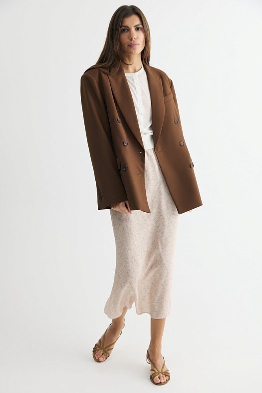 Жакет двубортный оверсайз (77% тенсел, 23% вискоза Коричневый; Размер: M)