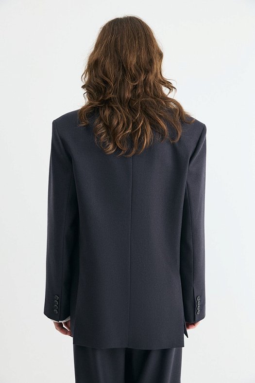 Жакет однобортный на три пуговицы из премиальной итальянской шерсти (Шерсть костюмная арт.1940 Темно-синий 98% шерсть, 2% п/э, 1% эластан; Размер: L)