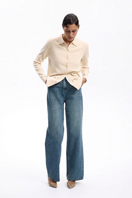Джинсы Wide leg с винтажным эффектом (100% хлопок Сине-зелёный; Размер: XXS)