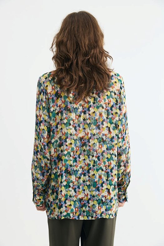 Рубашка из премиальной итальянской ткани с цветочным принтом (Вискоза струящаяся принт цветы арт.1939 Зеленый 100% вискоза; Размер: M)