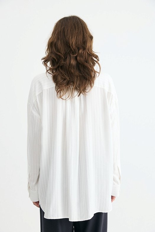 Рубашка базовая из премиальной итальянской фактурной ткани (Вискоза струящаяся арт.1937 Молочный 100% вискоза; Размер: L)