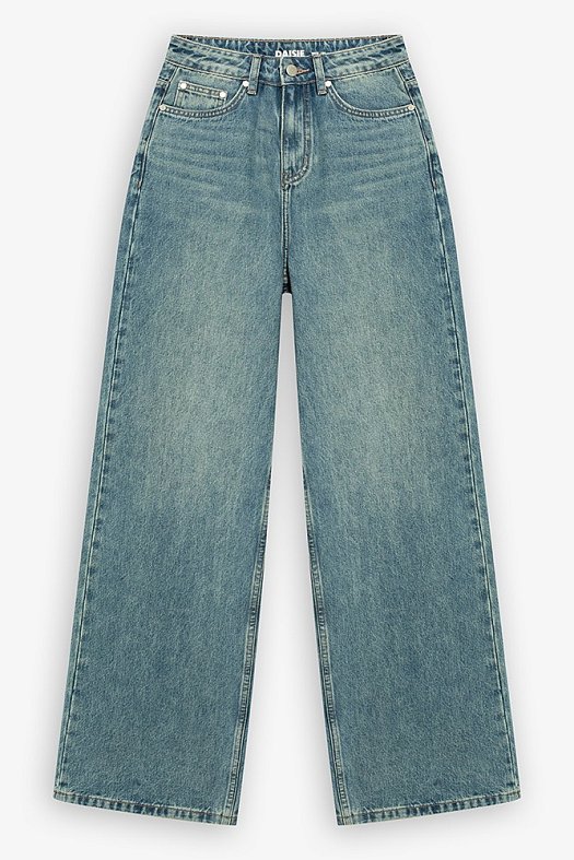 Джинсы Wide leg с винтажным эффектом (100% хлопок Сине-зелёный; Размер: XXS)
