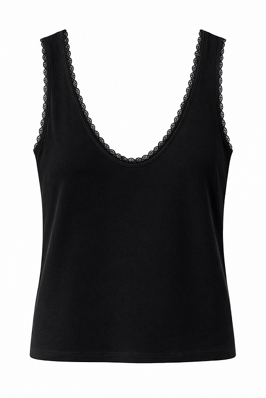 Топ из вискозного трикотажа в бельевом стиле (90% вискоза, 10% эластан Чёрный; Размер: L)