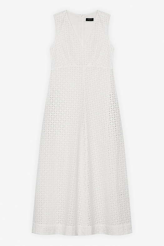Платье макси из хлопка Broderie Anglaise (Шитье ромбы арт.1857 Белый 100% хлопок; Размер: M)