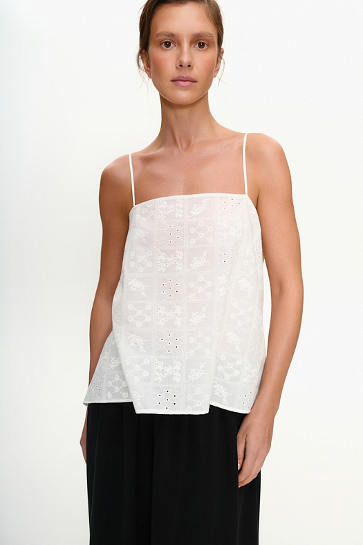 Топ на тонких бретелях из хлопка Broderie Anglaise (Хлопок с вышивкой арт.2010 Белый 100% хлопок; Размер: OS)