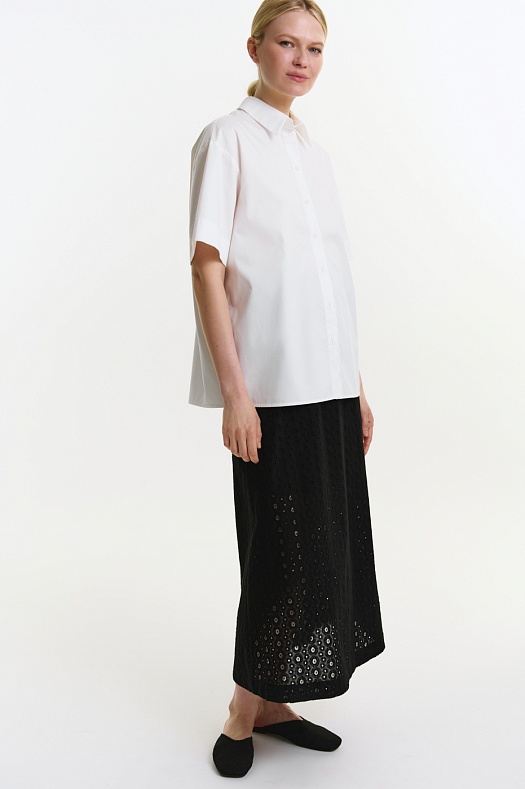 Юбка макси из хлопка Broderie Anglaise (Шитье арт.1717 Черный 100% хлопок; Размер: XS)