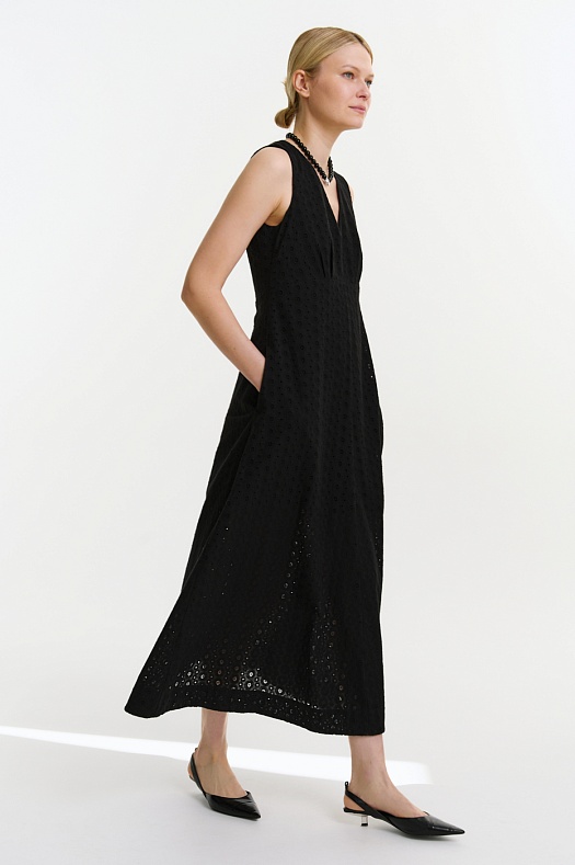 Платье макси из хлопка Broderie Anglaise (Шитье арт.1717 Черный 100% хлопок; Размер: L)