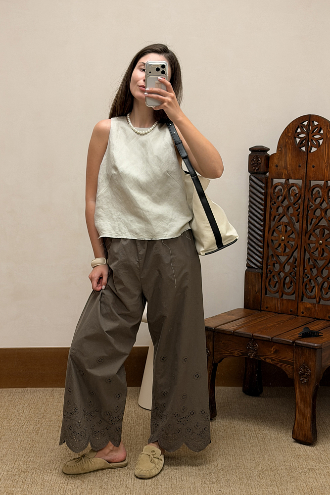 Брюки укороченные из хлопка Broderie Anglaise