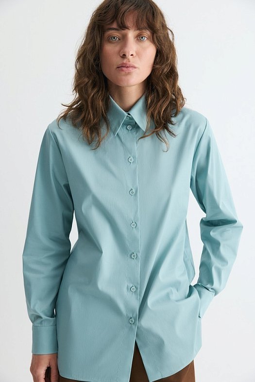 Рубашка классическая из хлопка (Хлопок арт.1917 Бирюзовый 65% хлопок, 32% нейлон, 3% эластан; Размер: M)