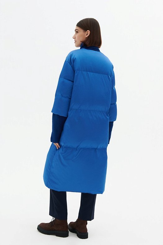 Пуховик с укороченным рукавом и трикотажными деталями (100% п/э Синий, наполнитель - 90% пух, 10% перо белой утки; Размер: XS-S)