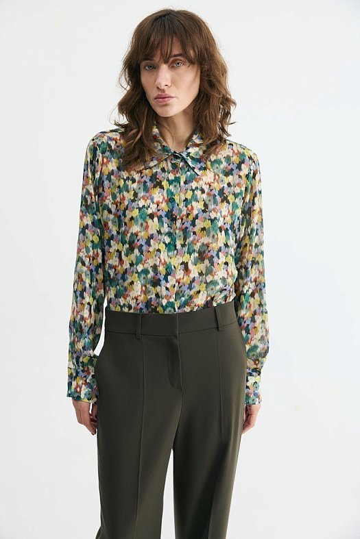 Рубашка из премиальной итальянской ткани с цветочным принтом (Вискоза струящаяся принт цветы арт.1939 Зеленый 100% вискоза; Размер: M)