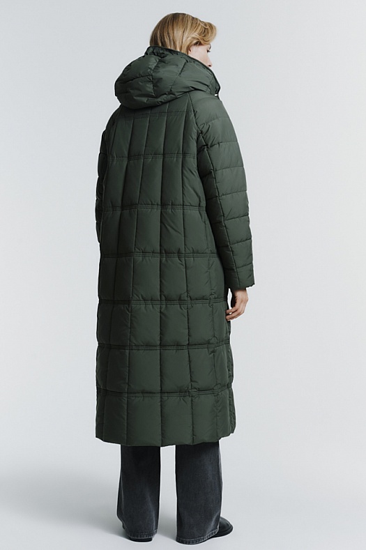 Пуховик стеганый с капюшоном (100% п/э Хаки, наполнитель - 90% пух, 10% перо белой утки, подклад - 100% п/э; Размер: XS-S)